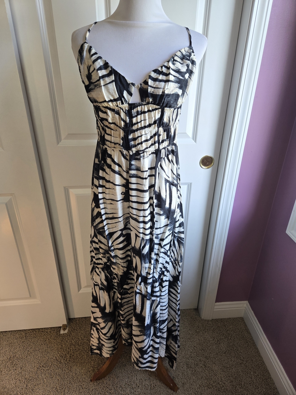 Women's Navy and White Zebra Print Maxi Dress